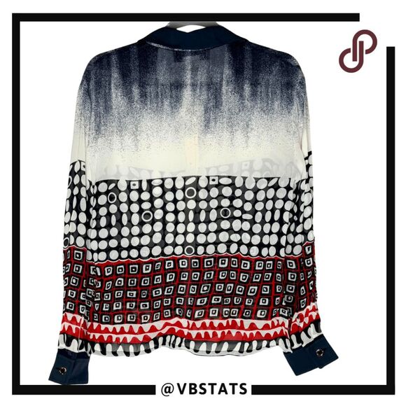 St. John Sport Women's Geometric Sheer Button Down Shirt Multicolor Size Small - Picture 2 of 9